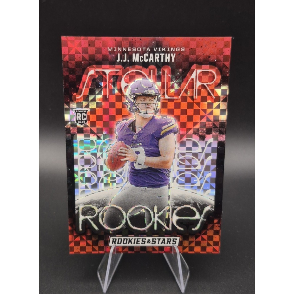 2024 Rookies & Stars JJ McCarty #SR-JMY Stellar Rookies Red Plaid (RC) Vikings